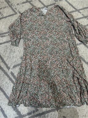 Womens Green & Pink Floral Tiered Midi Dress